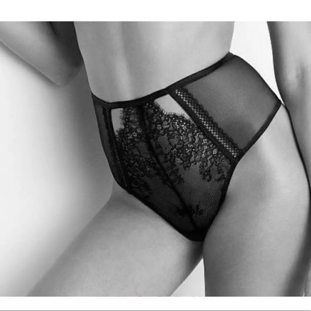 Victorias Secret Very Sexy High-waist Chantilly Lace Panty Thong Large Black - Picture 3 of 5